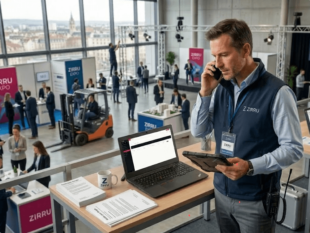 Organisateur d'événement en pleine organisation logistique